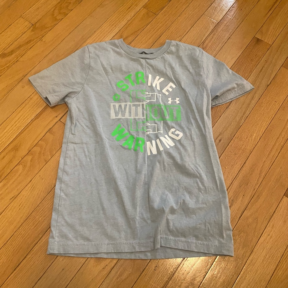 Under Armour Light Gray Tee with Neon Green & White Graphic